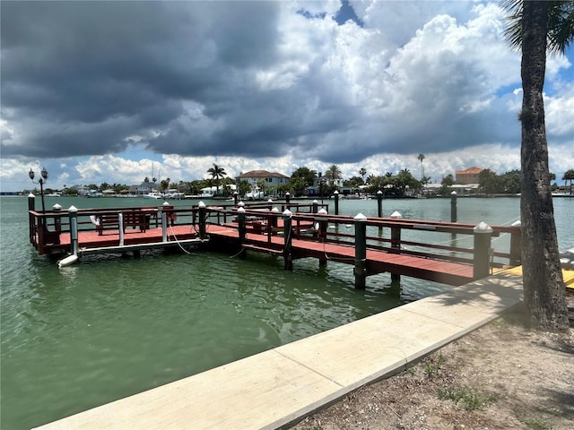 dock area featuring a water view