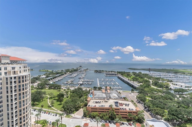 aerial view with a water view