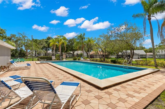 view of pool featuring a patio