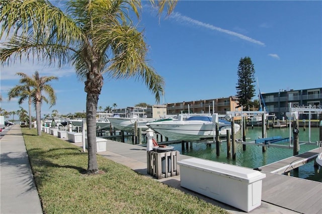 view of dock with a water view