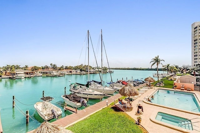 property view of water featuring a boat dock