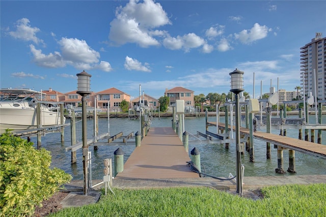 view of dock featuring a water view and boat lift