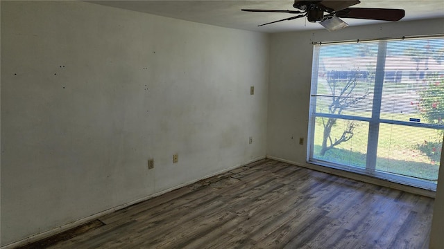 empty room with ceiling fan and wood-type flooring