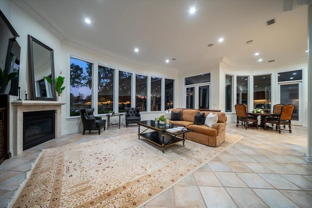 living room featuring ornamental molding