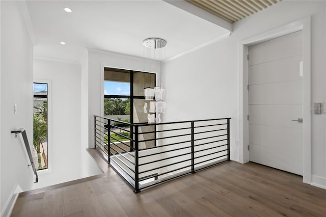 interior space featuring crown molding and wood-type flooring