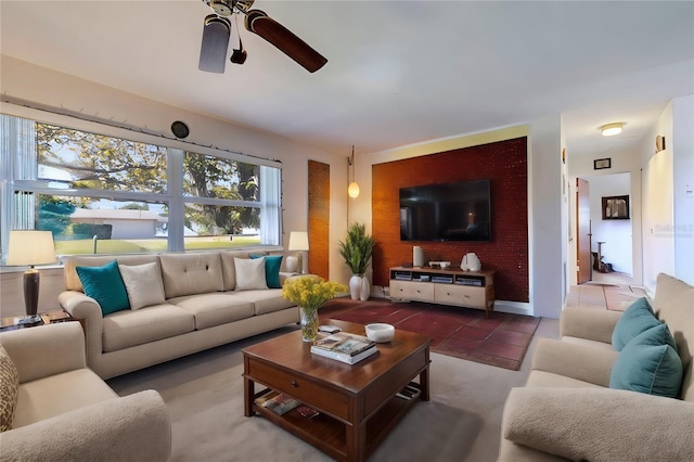 living room with ceiling fan