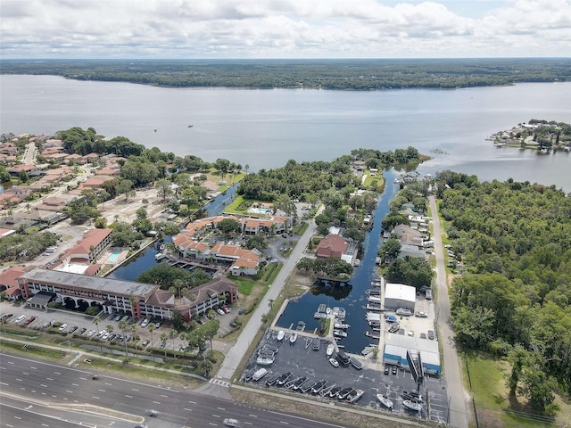 aerial view with a water view