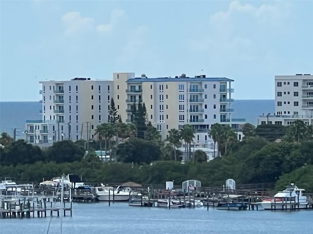 view of building exterior featuring a water view