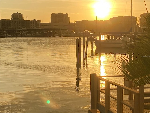 view of water feature with a boat dock