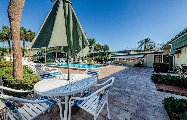 view of swimming pool with a patio area