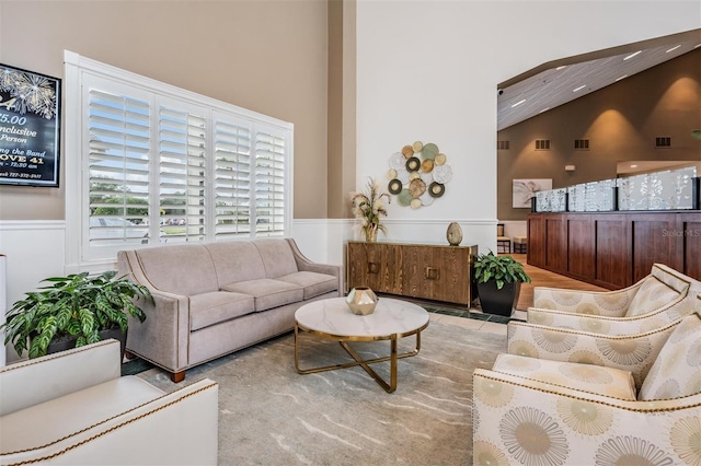 living room with lofted ceiling