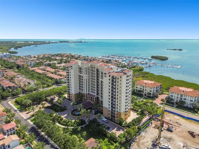 aerial view with a water view