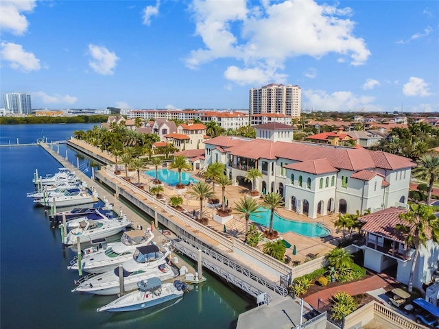 bird's eye view featuring a water view