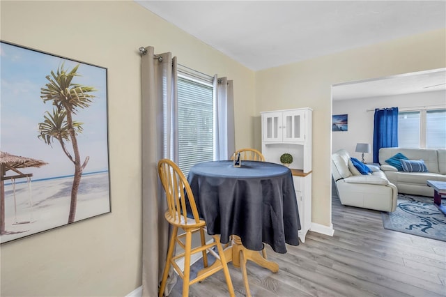 dining space featuring light hardwood / wood-style floors and a healthy amount of sunlight