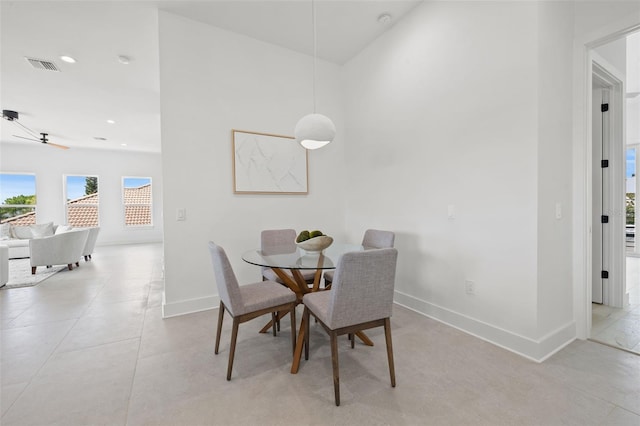 dining area featuring ceiling fan