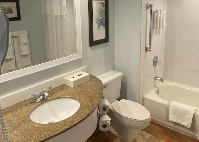 full bathroom with shower / bath combo with shower curtain, sink, and toilet