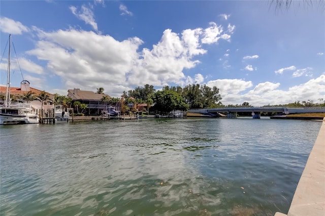 property view of water with a boat dock