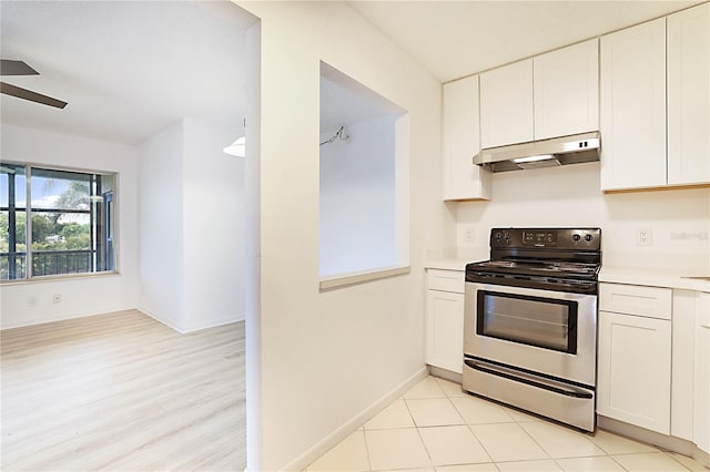 kitchen with white cabinetry and stainless steel electric range oven