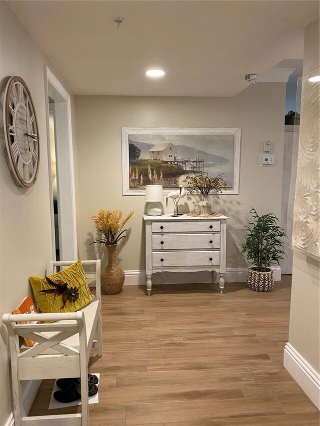 corridor featuring light hardwood / wood-style flooring