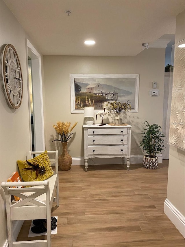 hallway with light hardwood / wood-style flooring