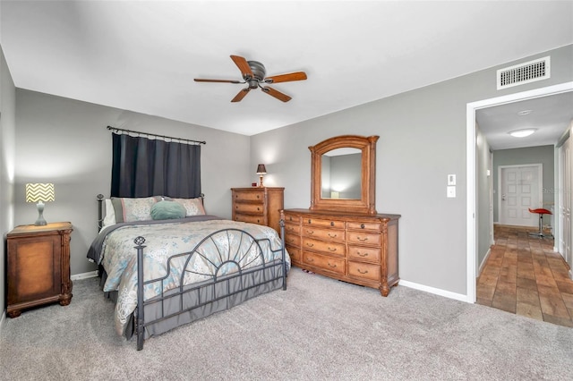 bedroom with carpet floors and ceiling fan