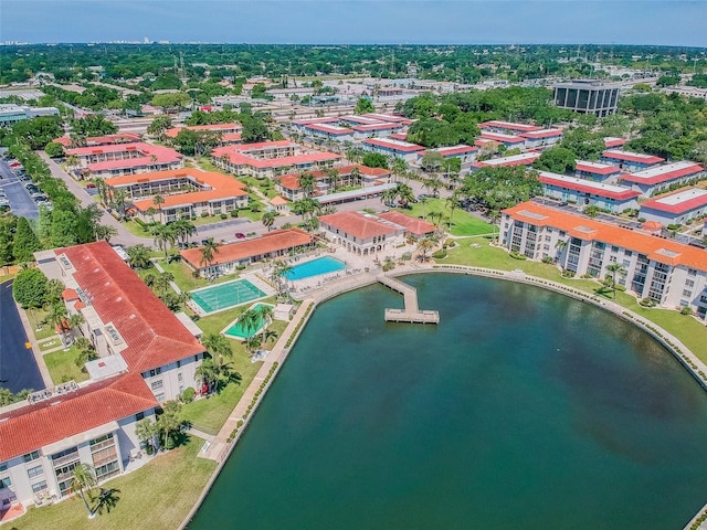 aerial view with a water view