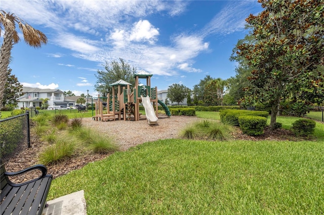 view of play area featuring a yard