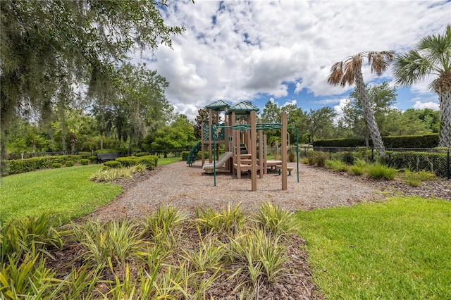 view of play area featuring a yard