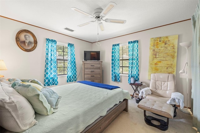 bedroom with carpet flooring and ceiling fan