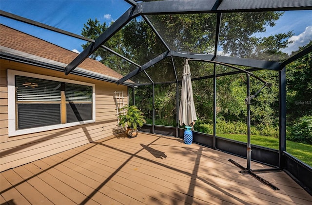 wooden terrace with glass enclosure