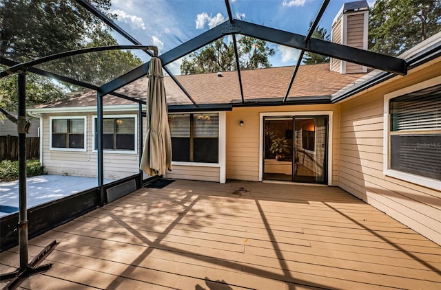 wooden terrace with a lanai