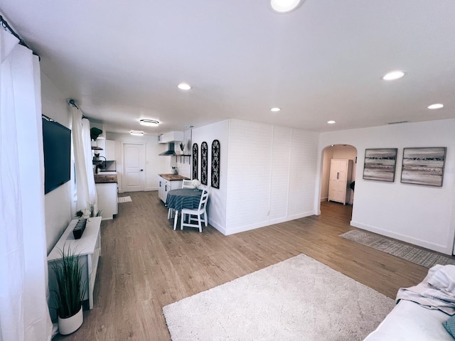 living room with light hardwood / wood-style flooring