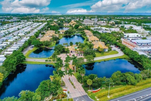 bird's eye view featuring a water view