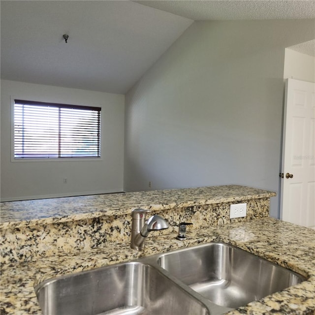 kitchen with lofted ceiling and sink