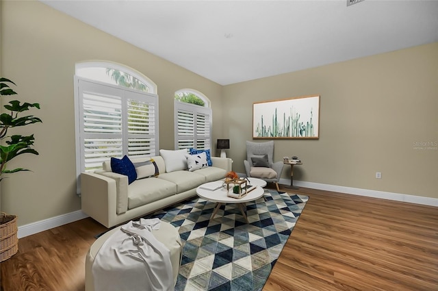 living room with hardwood / wood-style flooring