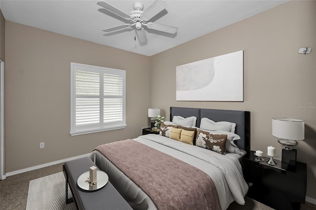 bedroom with carpet flooring and ceiling fan