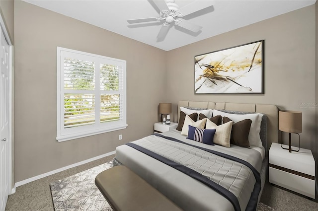 bedroom featuring carpet flooring and ceiling fan