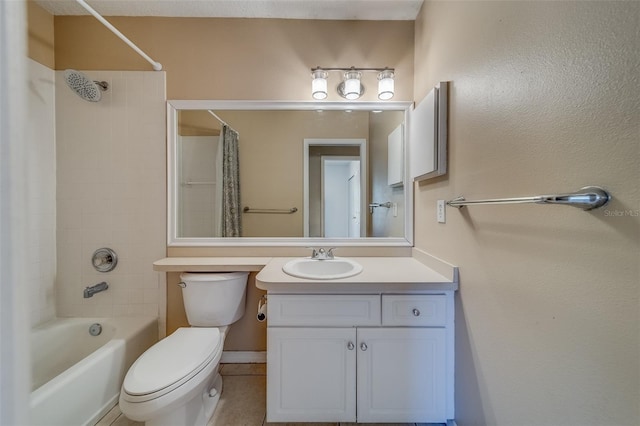 full bathroom with shower / bath combo, vanity, and toilet