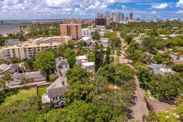 bird's eye view featuring a water view