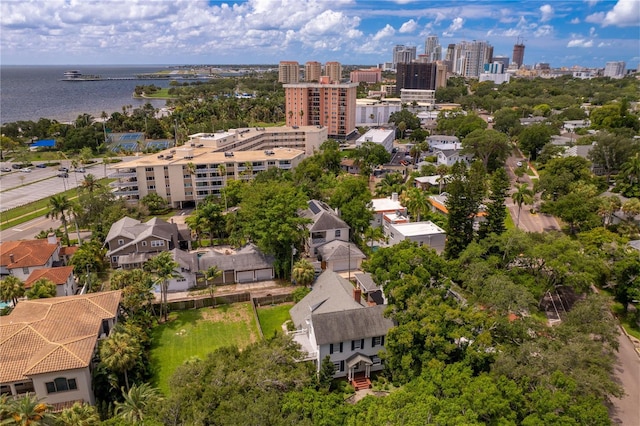 aerial view with a water view