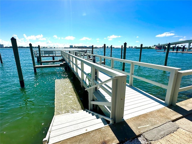 view of dock with a water view