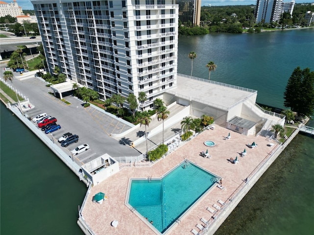 aerial view featuring a water view