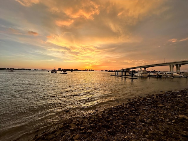 view of dock featuring a water view