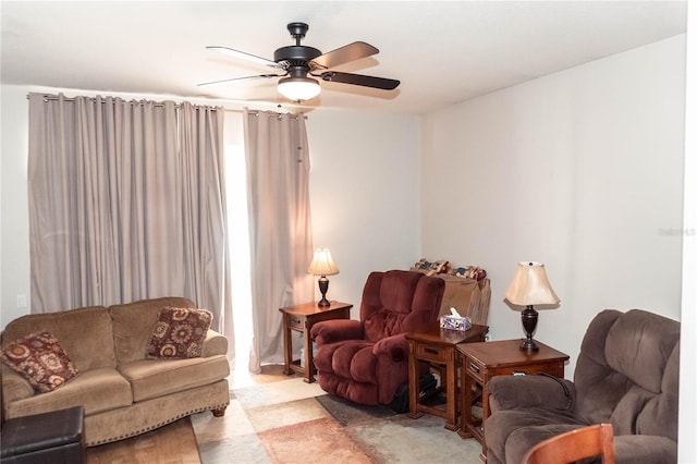 living room featuring ceiling fan