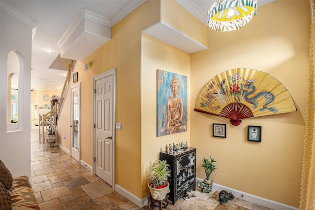 hallway with crown molding