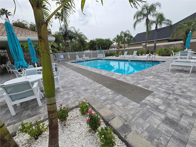 view of swimming pool with a patio