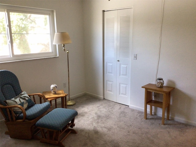 sitting room with carpet and baseboards