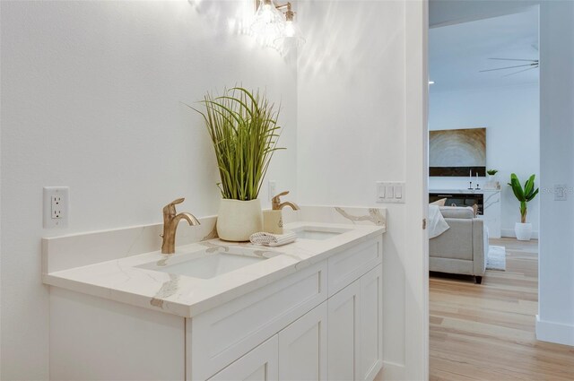 bathroom featuring vanity and hardwood / wood-style floors