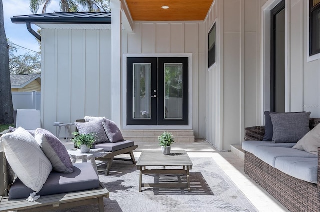 view of patio with an outdoor hangout area and french doors