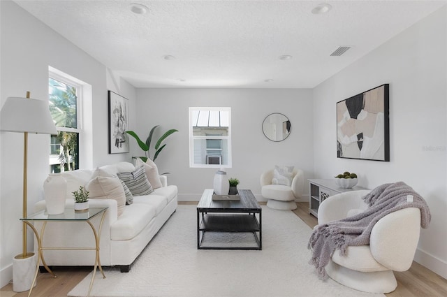 living room with a healthy amount of sunlight, baseboards, and wood finished floors